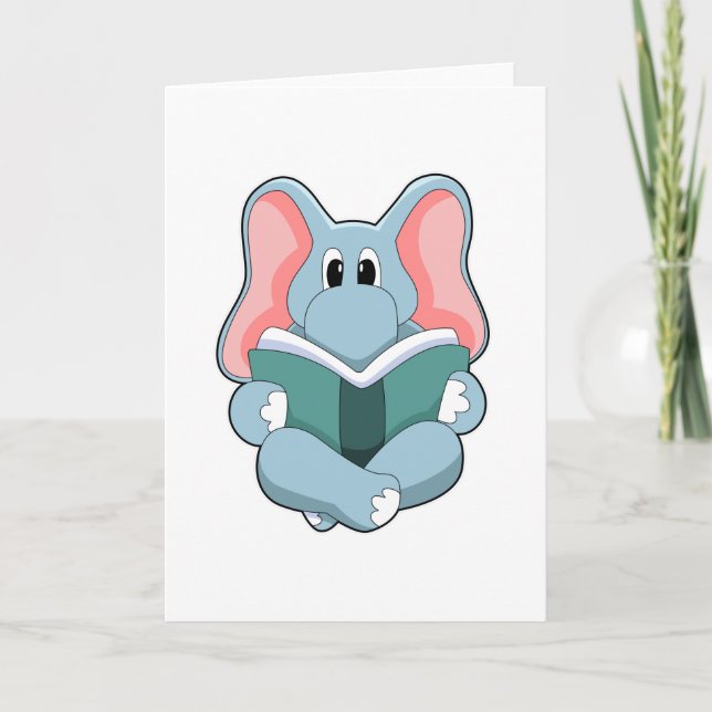 Tarjeta Elefante en Reading con Libro (Anverso)