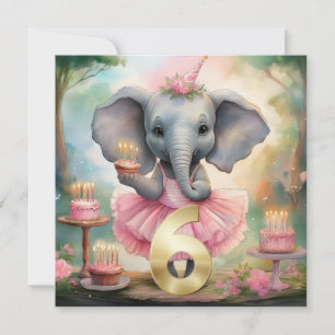 Tarjeta Elefante en rosa tutu Feliz sexto cumpleaños