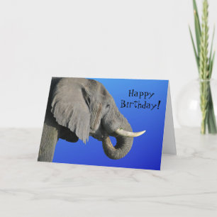 Tarjeta Elefante Feliz cumpleaños, divertida edad, azul y