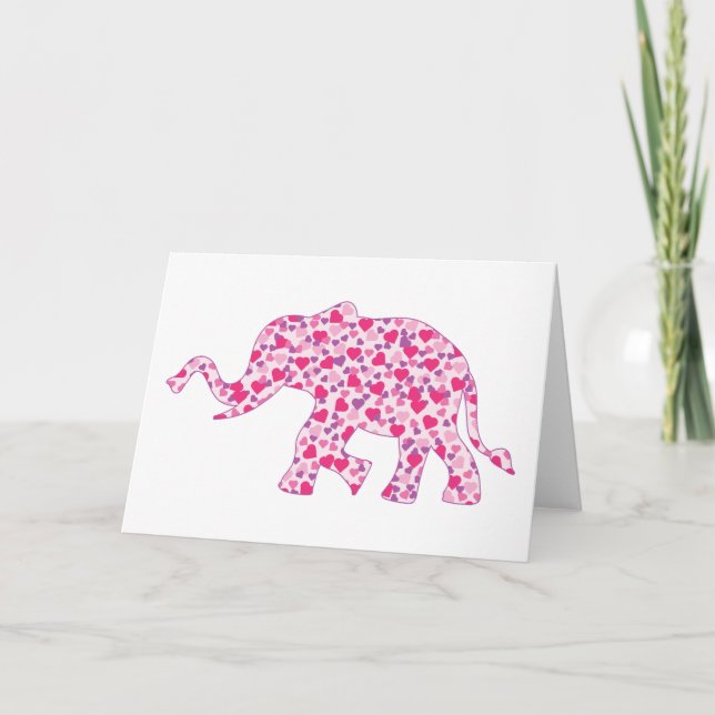 Tarjeta Elefante formado por pequeños Corazones Rosas de A (Anverso)