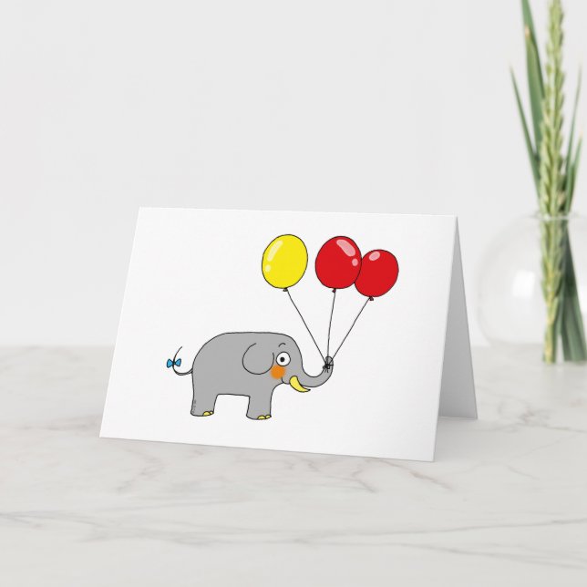 Tarjeta Elefante lindo con globos de fiesta (Anverso)