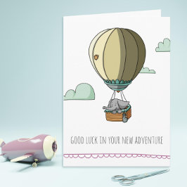 Tarjeta Elefante Lindo en Globo Aerostático Buena Suerte D