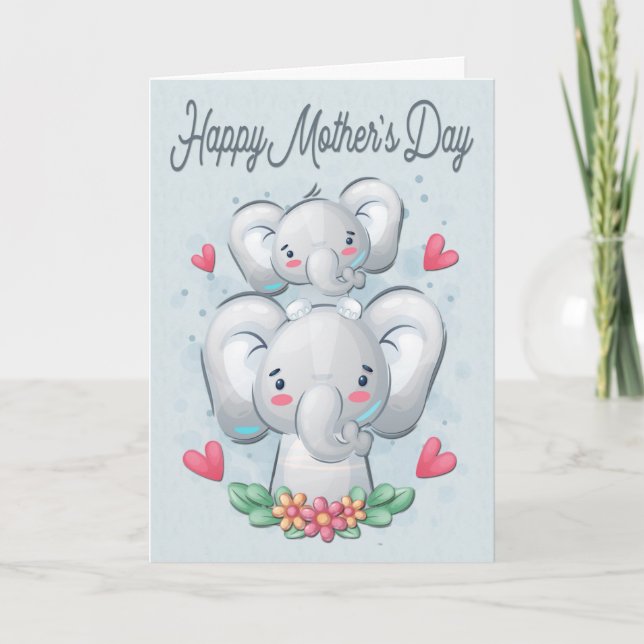 Tarjeta Elefante madre e hijo en el día de la madre (Anverso)