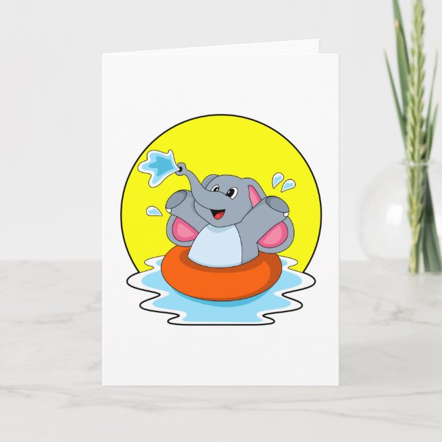 Tarjeta Elefante nadando con salvavidas (Anverso)