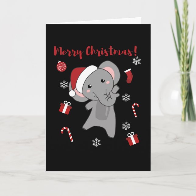 Tarjeta Elefante Navidad Nieve Invierno Animales Elefantes (Anverso)