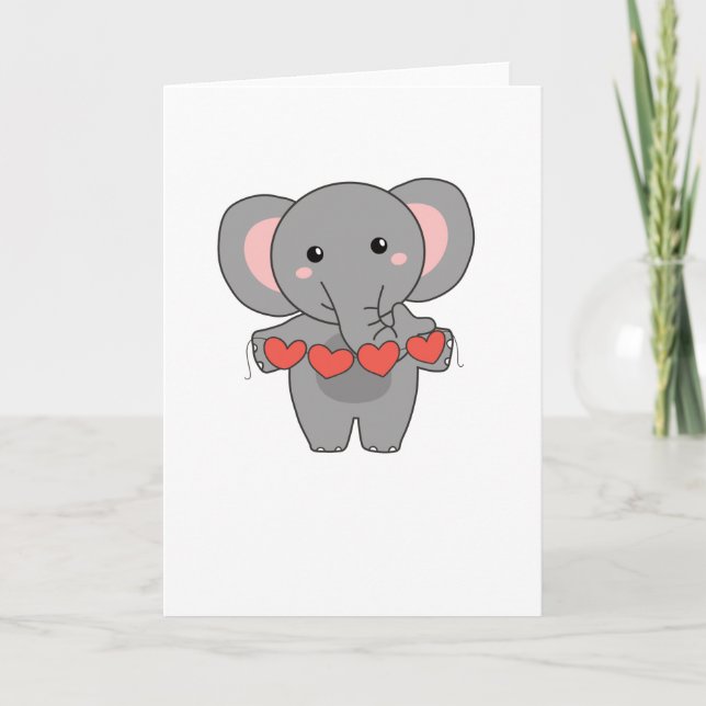 Tarjeta Elefante Para Animales El día de San Valentín Cuto (Anverso)
