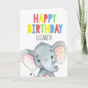 Tarjeta Elefante personalizado Chica lindo feliz cumpleaño