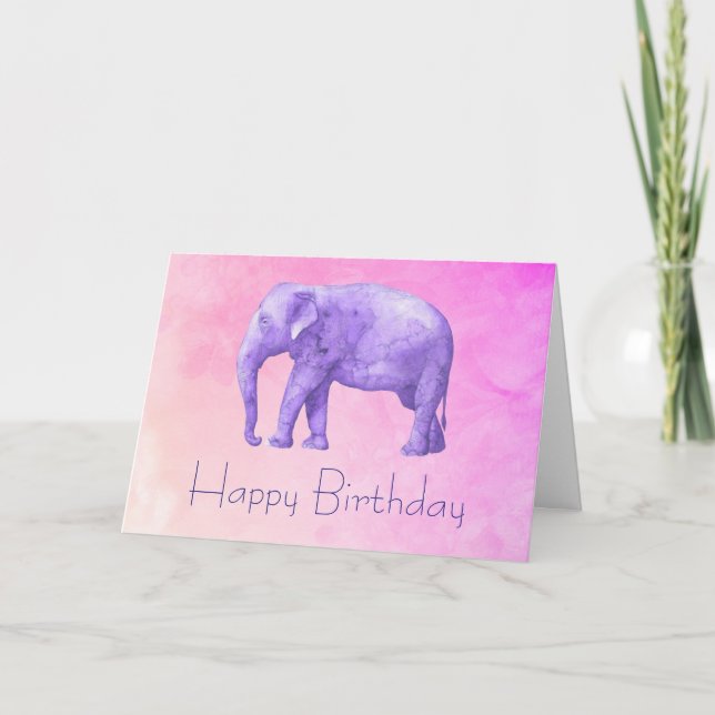 Tarjeta Elefante púrpura de la acuarela del feliz (Anverso)