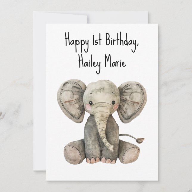 Tarjeta Elefante rellenado de cumpleaños personalizado (Anverso)
