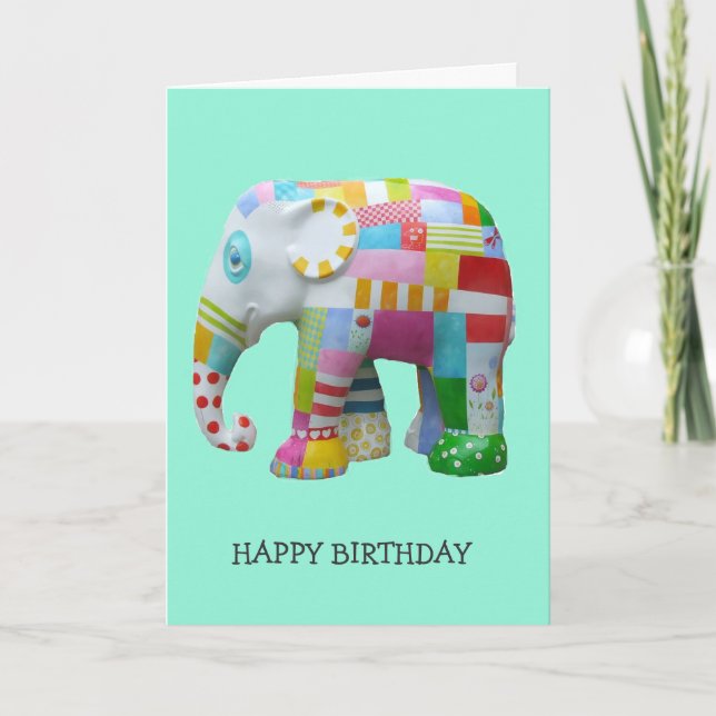 Tarjeta elefante retro de juguete lindo cumpleaños (Anverso)