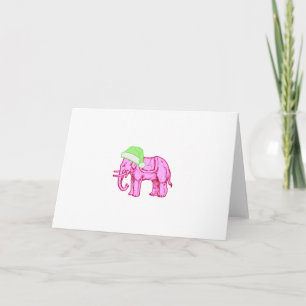 Tarjeta Elefante rosa con sombrero verde de Santa