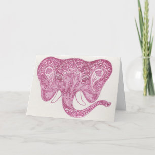 Tarjeta Elefante Rosa Paisley Notecard