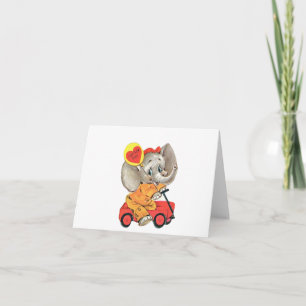 Tarjeta Elefante vintage en Wagon Valentine