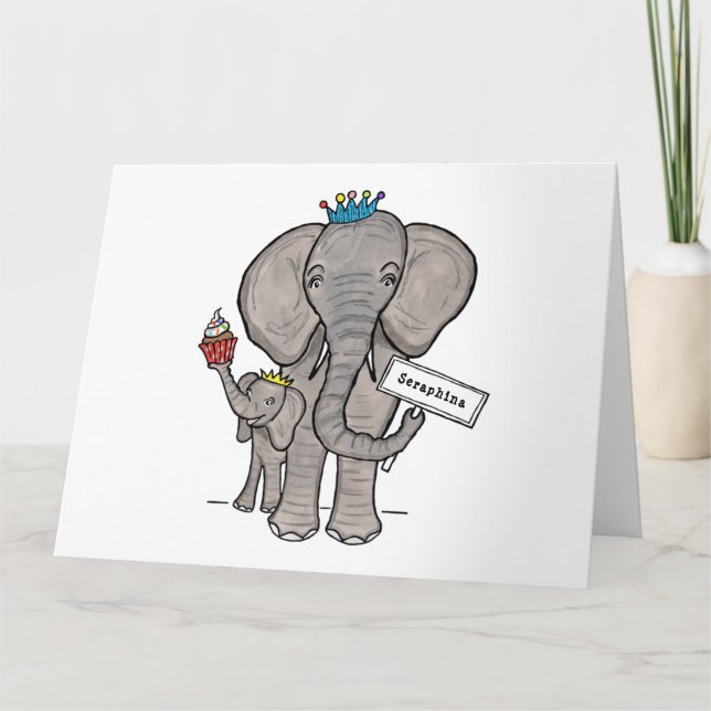 Tarjeta Elefante y bebé personalizados (Anverso)