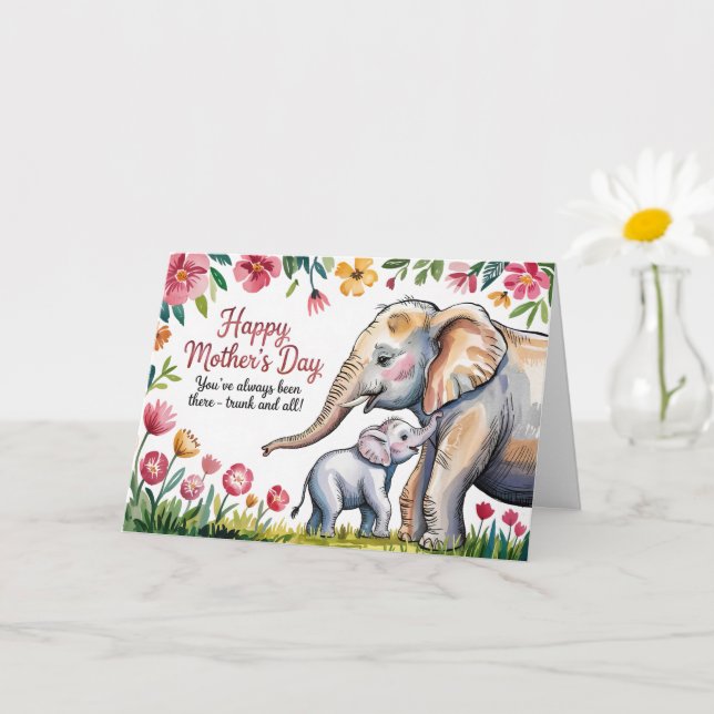 Tarjeta Elefante y Día de la Madre floral para bebés (Planta pequeña)