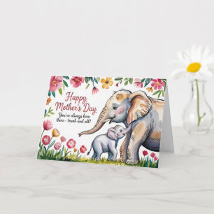 Tarjeta Elefante y Día de la Madre floral para bebés