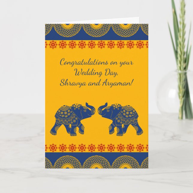 Tarjeta Elefantes de la India Boda personalizado (Anverso)