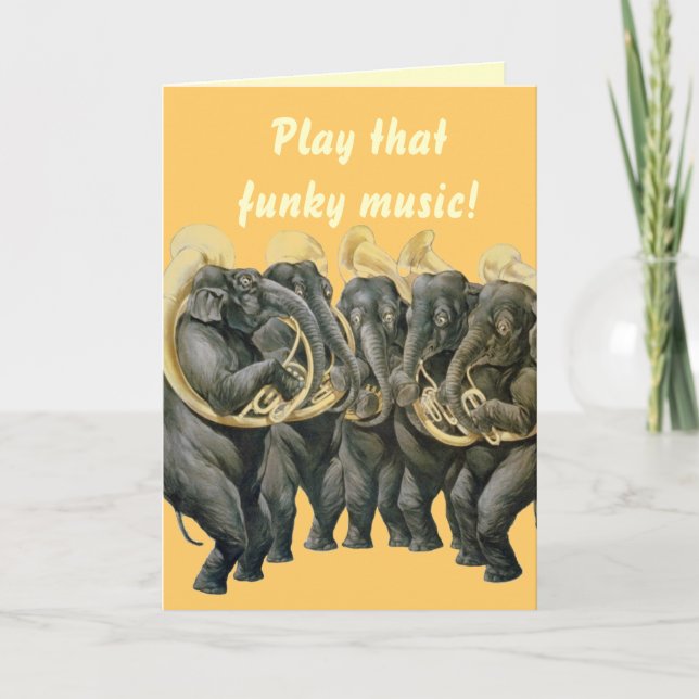 Tarjeta elefantes divertidos tocando música por cumpleaños (Anverso)