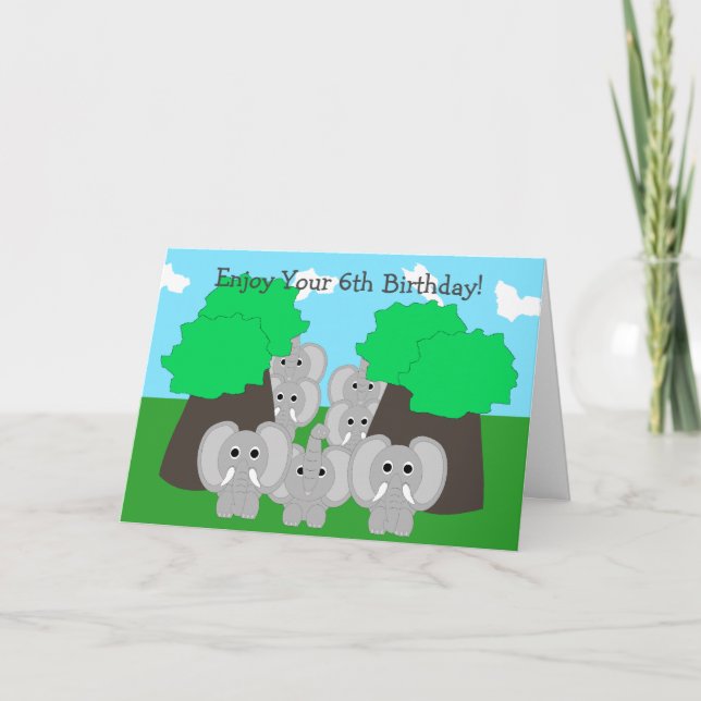 Tarjeta Elefantes Personalizados en el 6º cumpleaños (Anverso)