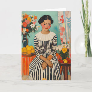 Tarjeta Elegancia a rayas con flores