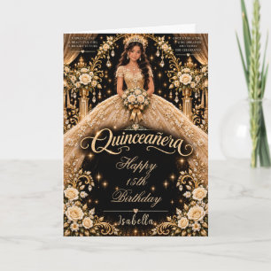 Tarjeta Elegancia de Quinceañera Dorada