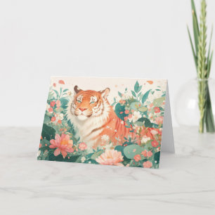 Tarjeta Elegancia del Tigre en la Jungla en Flor