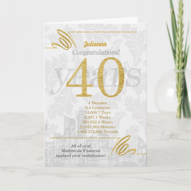 Tarjeta Elegancia empresarial de 40 años en el aniversario (Anverso)