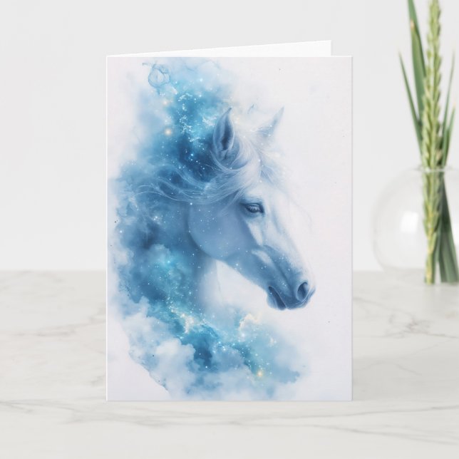 Tarjeta Elegancia Estelar de un Caballo Blanco (Anverso)