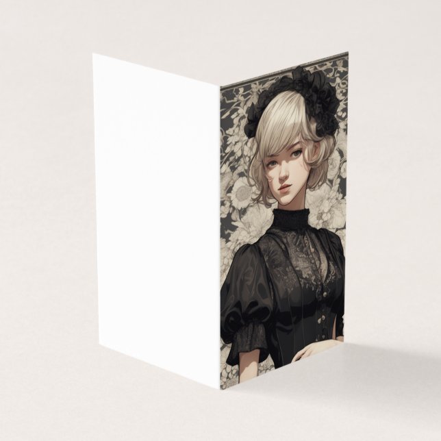 Tarjeta Elegancia gótica victoriana LBD pequeño blanco neg (Exterior)