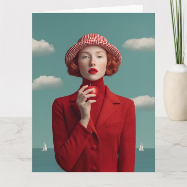 Tarjeta Elegancia roja con Apple (Anverso)