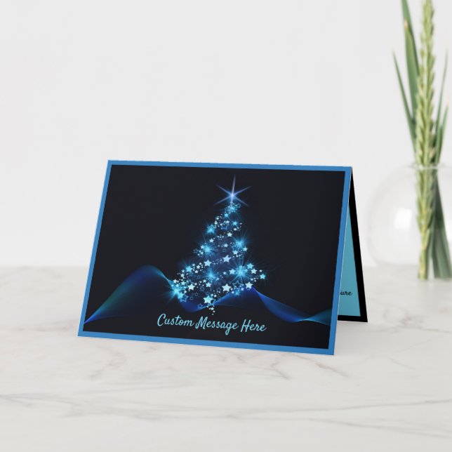 Tarjeta Elegancia simple luces de árbol de navidad negro y (Anverso)