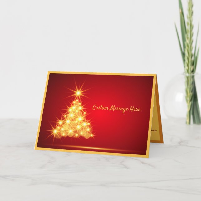 Tarjeta Elegancia simple luz del árbol de Navidad dorado (Anverso)