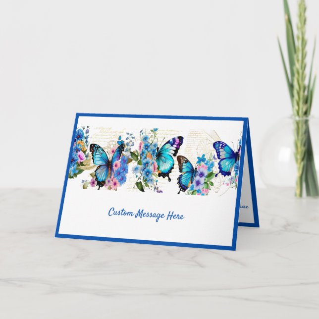 Tarjeta Elegancia simple mariposas azules Personalizar flo (Anverso)