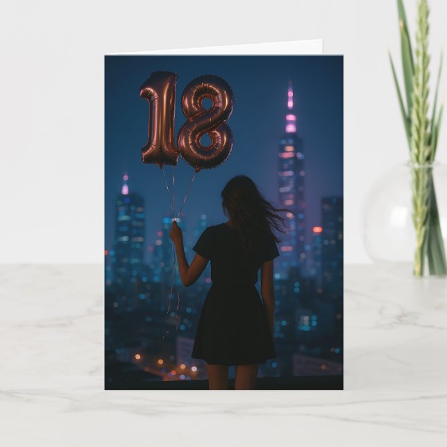 Tarjeta Elegant 18th Birthday City Lights Balloon  (Anverso)