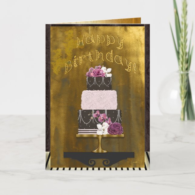 Tarjeta Elegant 3 Layer Cake Personalized Birthday (Anverso)