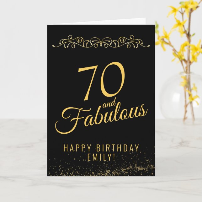 Tarjeta Elegant 70 and Fabulous Ornament 70th Birthday (flor amarilla)