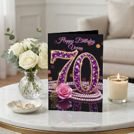 Tarjeta Elegant 70th Birthday Gold Purple Amethyst Rose