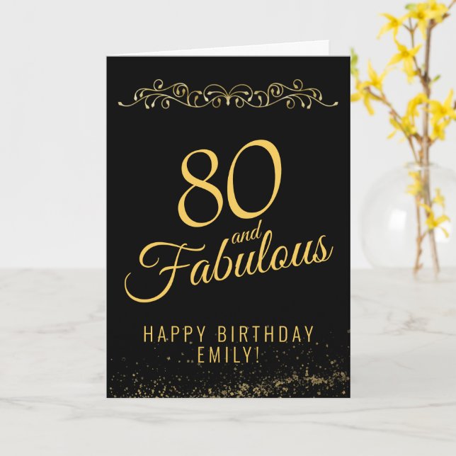 Tarjeta Elegant 80 and Fabulous Ornament 80th Birthday (flor amarilla)