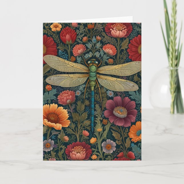Tarjeta Elegant art nouveau Autumn floral Dragonfly (Anverso)