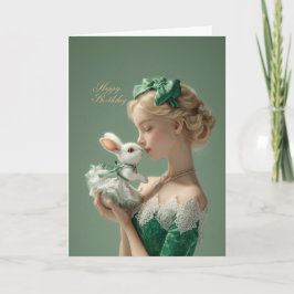 Tarjeta Elegant BDay Card with Lady & White Bunny in Lace