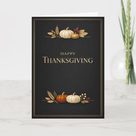 Tarjeta Elegant Black and Gold Happy Thanksgiving Pumpkin