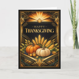 Tarjeta Elegant Black Gold Art Deco Thanksgiving Harvest