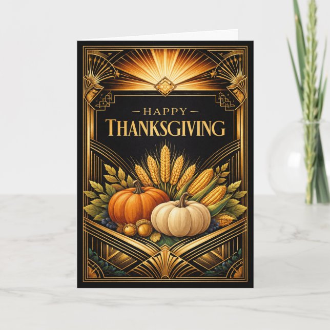 Tarjeta Elegant Black Gold Art Deco Thanksgiving Harvest (Anverso)