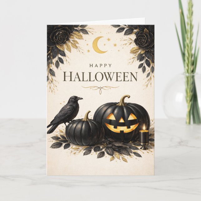 Tarjeta Elegant Black Pumpkins Gothic Halloween (Anverso)