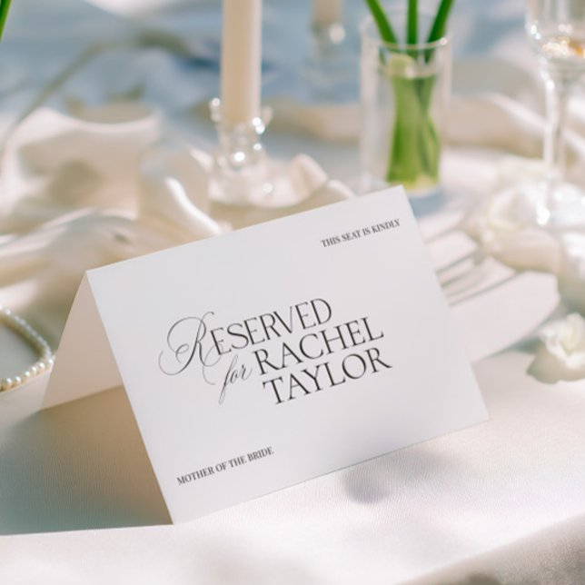 Tarjeta Elegant Black & White Wedding Reserved Place Card (Elegant Black & White Wedding Reserved Place Card)