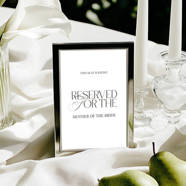 Tarjeta Elegant Black & White Wedding Reserved Seat Sign (Elegant Black & White Wedding Reserved Seat Sign Card)