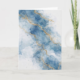 Tarjeta Elegant Blue Gold Glitter Abstract Flow           