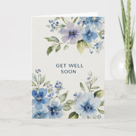 Tarjeta Elegant Blue Watercolor Floral Get Well Soon