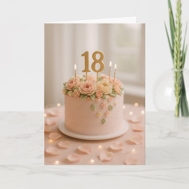 Tarjeta Elegant Blush Floral 18th Birthday Cake  (Anverso)