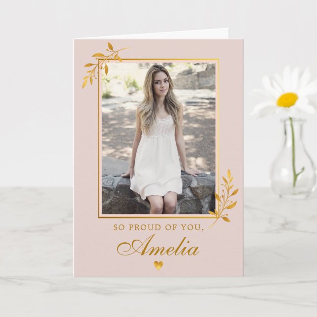 Tarjeta Elegant Blush Pink Gold Photo Graduation  (Planta pequeña)
